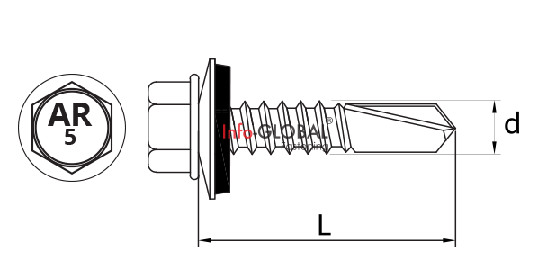 3.8. Selbstbohrende Schrauben aus Nirosta BIMETALL mit  EPDM-Scheibe  zum Befestigen von Blechen an der Unterlage aus Stahl